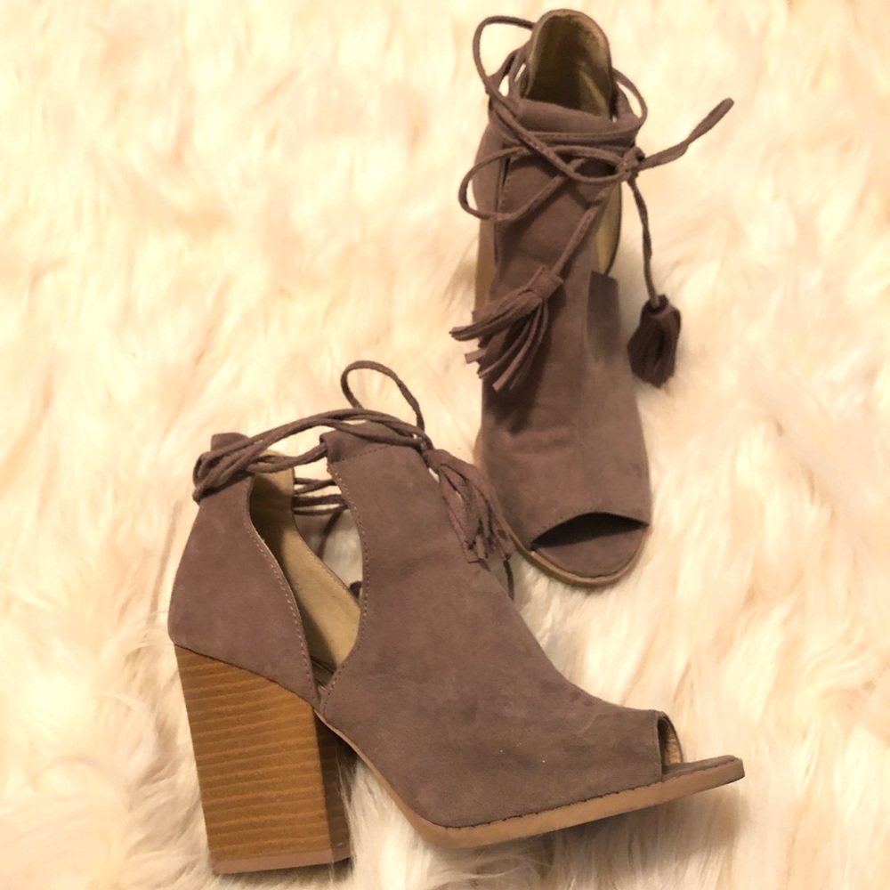 Qupid Open Toe Lace Up Booties. - image 4